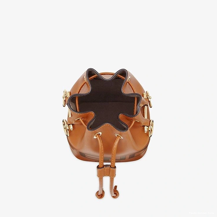 Affordable Mon In Brown Fendi Calf Bucket Mini Logo ROMA Leather Tresor Bag 0714